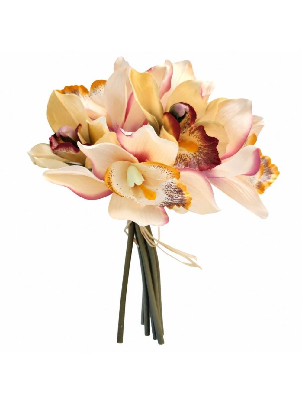 Artificial Cymbidium Orchid Bouquet 7 Stems Cream Blush Plum Coffee Faux Flowers